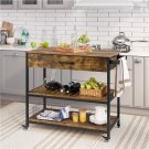 Rolling Kitchen Cart Serving Cart on Wheels w/Drawer and Shelves, Rustic Brown
