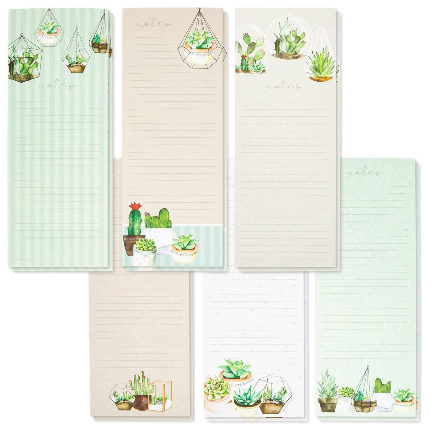 12 Pack Succulent Notepad For Grocery Shopping List On Refrigerator 3.5 x 9""