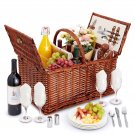 4 Person Wicker Picnic Basket Set with Utensils, Glasses, and Insulated Cooler