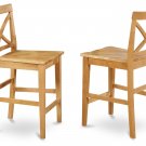 Set of 4 kitchen X-Back counter height chairs with plain wood seat light oak