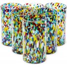 6 Pack 14 Oz Hand Blown Mexican Glassware, Confetti Rock Glasses, Serving Drinks