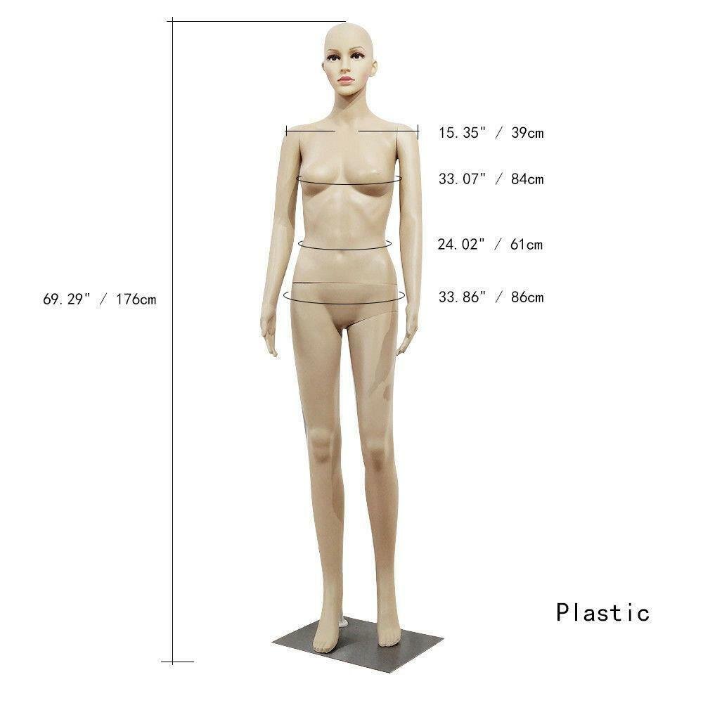Full Body Female Mannequin w/Base Plastic Realistic Display Head Turns Dress