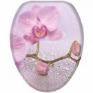 Sanilo Elongated Soft Close Lid Wood Adjustable Toilet Seat, Flowers Blooming