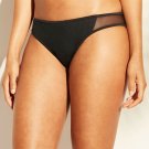 Women's Bikini Bottom Cheeky Ribbed Mesh Inset - Shade & Shore Sun Coast Black L