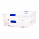 Homz 56 Quart Underbed Secure Latching Clear Plastic Storage Container, (2 Pack)