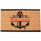 Welcome Door Mat, 17""x30"" Brown Indoor Outdoor Coir Doormat, Nautical Anchor