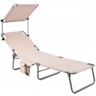 Costway Foldable Lounge Chair Adjustable Outdoor Beach Pool Recliner W/Sun Shade