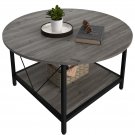 Round Coffee Table Wooden Circle Coffee with Storage Shelf Table for Home Office