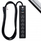 Ge 6-Outlet Surge Protector, 6 Ft Extension Cord, Power Strip, 800 Joules, Flat Plug, Twist-To-Clo