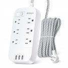 Power Strip - 10 Ft Long Flat Plug Extension Cord, 6 Outlets 3 Usb Ports Outlet Extender With Over