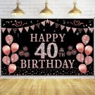 40Th Birthday Decorations Banner Women, Rose Gold Happy 40Th Bday Decorations For Women, 40 And Fa
