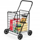 Folding Shopping Cart Utility Trolley Portable For Grocery Travel Black