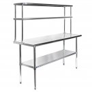 Stainless Steel Commercial Kitchen Prep Table with Double Overshelf- 30" x 60"