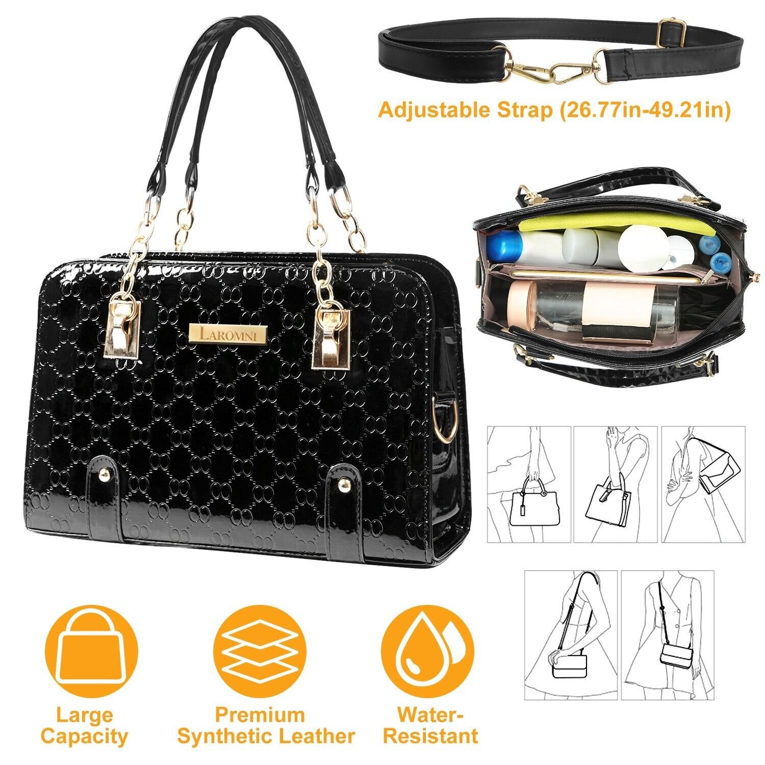 Women'S Black Leather Handbag Shoulder Bags Tote Purse Lady Messenger Hobo Bag