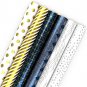 Blue Metallic Gift Wrap &acirc;�� Bulk Set of 6 Rolls w/ Stars, Dots & Stripes