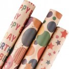 Birthday Kraft Wrapping Paper – Mini Rolls 17"x120 in, Colorful Dots & Balloons
