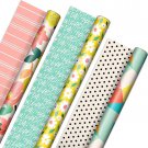 Reversible Spring Wrapping Paper – 3 Rolls Floral, Lemon & Abstract (75 Sq. Ft.)