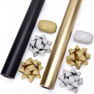 Father’s Day Wrapping Paper – 2 Rolls Black & Gold w/ Ribbon & Bows, 17"x16 ft