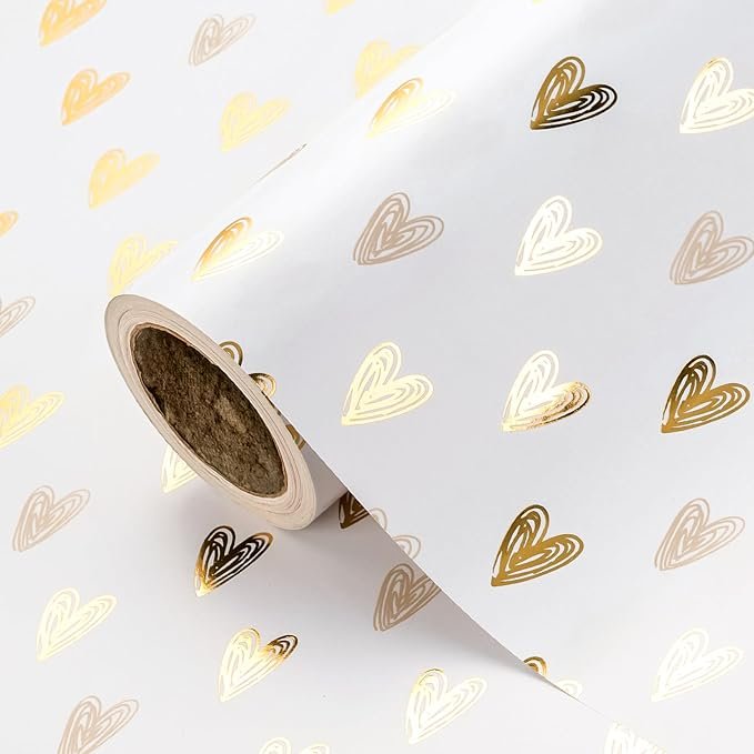 Gold Foil Heart Wrapping Paper &acirc;�� Mini Roll 17"x16.5 ft for Valentine&acirc;��s & More