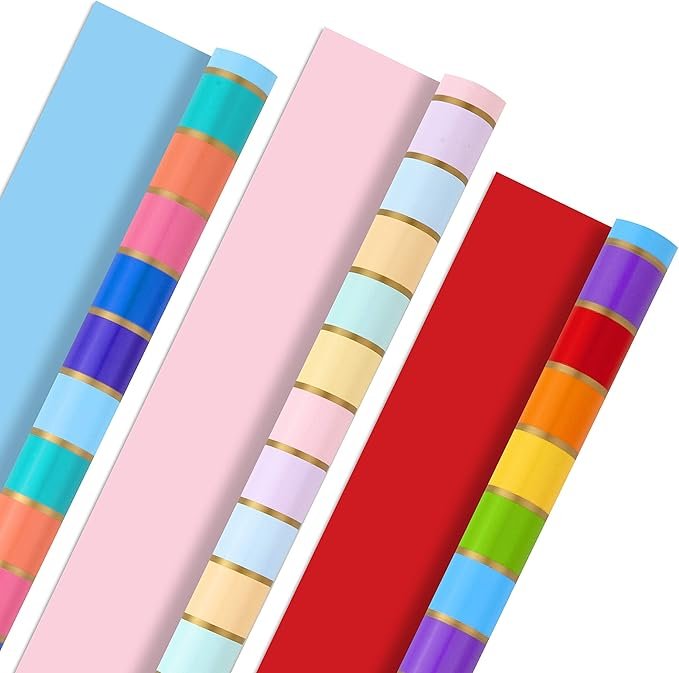 Rainbow Striped Wrapping Paper &acirc;�� 3 Reversible Rolls for All Occasions (75 Sq. Ft.)