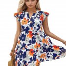 Women’s Boho Floral Midi Dress – V-Neck, Ruffle Sleeves, Casual & Lightweight