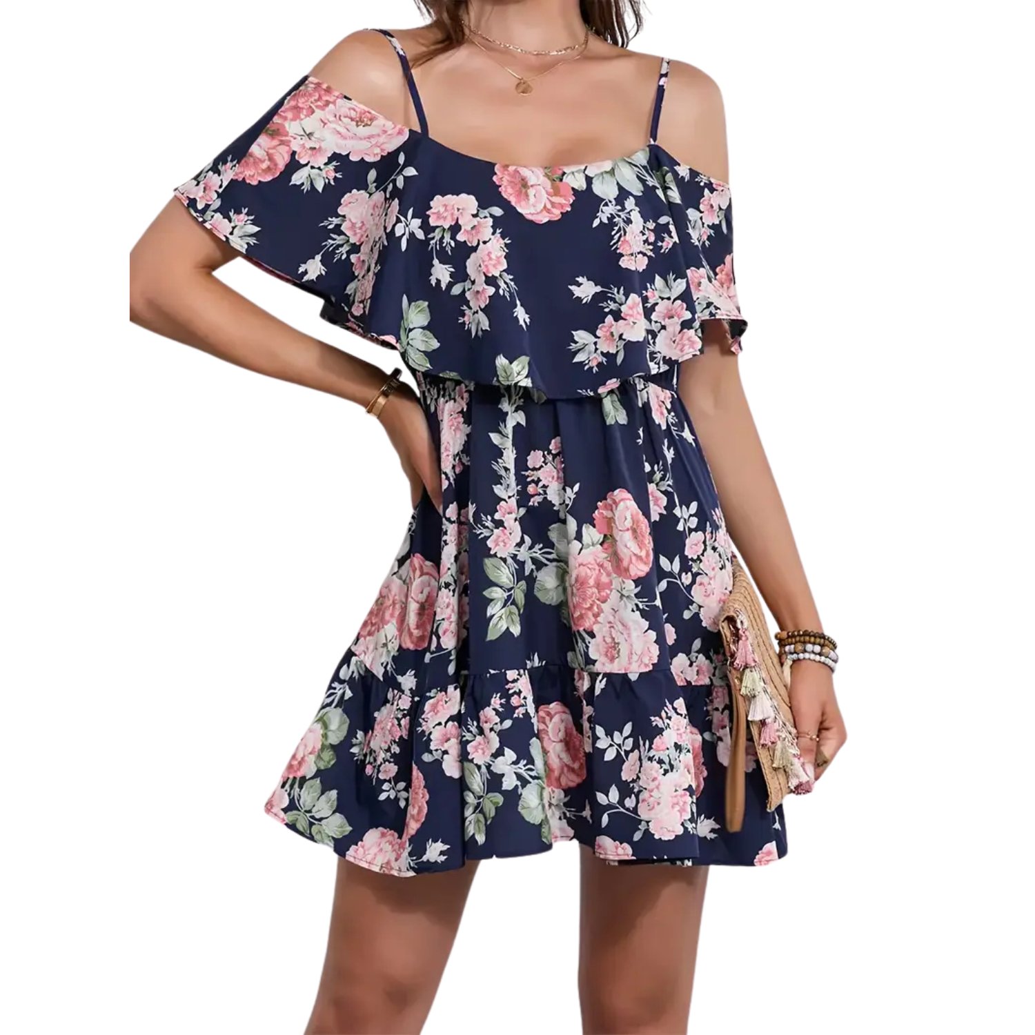 Women&acirc;��s Boho Halter Dress &acirc;�� Off-Shoulder Ruffle Mid-Length Beach Outfit