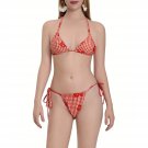 Women's Summer Bikini Set, Floral/Plaid Print Halter Bra with Tie-Up Low Waist Thong 2pcs Swimsuit