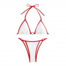 Women’s Striped Bikini Set – Red & White Triangle Top w/ Heart Buckle & Thong