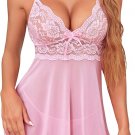 Lace babydoll lingerie with halter straps, V-neck teddy chemise sleepwear.