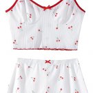 Women’s Graphic Ribbed PJ Set – Crop Cami Top & Shorts, Cute Comfy Sleepwear