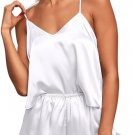 Women’s Sexy Silk Satin Pajama Set – Ruffled Cami & Shorts Sleepwear Set