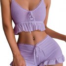 Women’s 2-Piece Pajama Set – Ruffle Trim Tie-Front Cami Top & Shorts Sleepwear