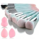 18pcs pink-blue gradient makeup brush & sponge set—soft synthetic fibers