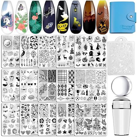 15pcs nail stamping plates set&acirc;��stamper, scraper & templates with storage bag