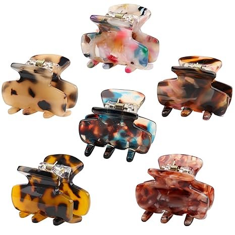 6pcs mini 1.4" hair claw clips&acirc;��tortoise & leopard print non-slip acrylic jaws