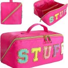 Stoney Clover rose red nylon makeup bag with chenille letters, stylish travel pouch