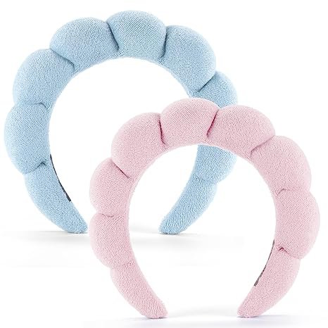 Set of 2 soft cotton terry spa headbands for face washing, masks, and skincare