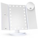 Trifold lighted vanity mirror with 2X/3X/10X magnification and touch control, white Trifold lighted vanity mirror with 2X/3X/10X magnification and touch control, white