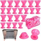 40-piece pink silicone hair rollers set with 20 large and 20 small curlers for styling 40-piece pink silicone hair rollers set with 20 large and 20 small curlers for styling