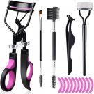 Eyelash curler & eyebrow brush kit with comb, tweezers, brushes & 10 silicone refills