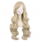 28 Inch/70cm Long Curly Synthetic Wig with Side Bangs for Women – Blonde Full Hair Wig