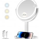 20X Lighted Makeup Mirror, 3 Color Touch Vanity Mirror, Double-Sided 8.8