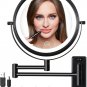 Wall Mounted Lighted Makeup Mirror, 8" 1X/10X Magnification with Extendable Arm, Black