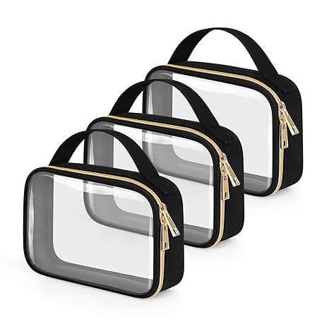 3 Pack Clear Toiletry Bags with Handles &acirc;�� Quart Size Travel Makeup Bags