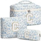 Personalized Initial Makeup Bag, Quilted Travel Cosmetic Bag for Women & Girls