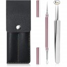 Professional Milia and Blackhead Remover Tool Kit with Tweezers Pink