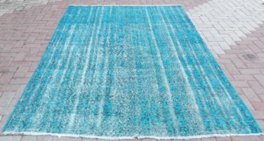 Turquoise blue color Overdyed Vintage 100-2000 70,5''x108,3'' (179 x 275cm)