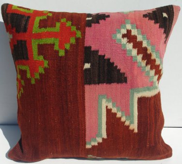 MODERN Turkish Bohemian Home Decor,Handwoven Turkish Kilim Pillow Cover 16" X 16"