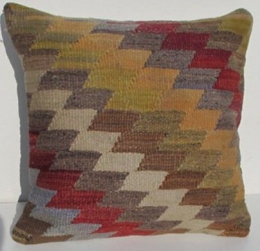 MODERN Turkish Bohemian Home Decor,Handwoven Turkish Kilim Pillow Cover 16" X 16"