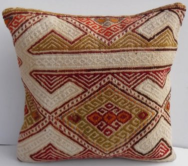 MODERN Turkish Bohemian Home Decor,Handwoven Turkish Kilim Pillow Cover 16" X 16"